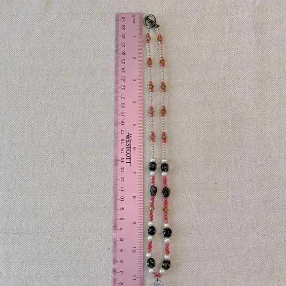 Handmade Skull & Roses Whimsical Necklace, Bracelet & Earrings Set Coral Peach - Picture 5 of 17